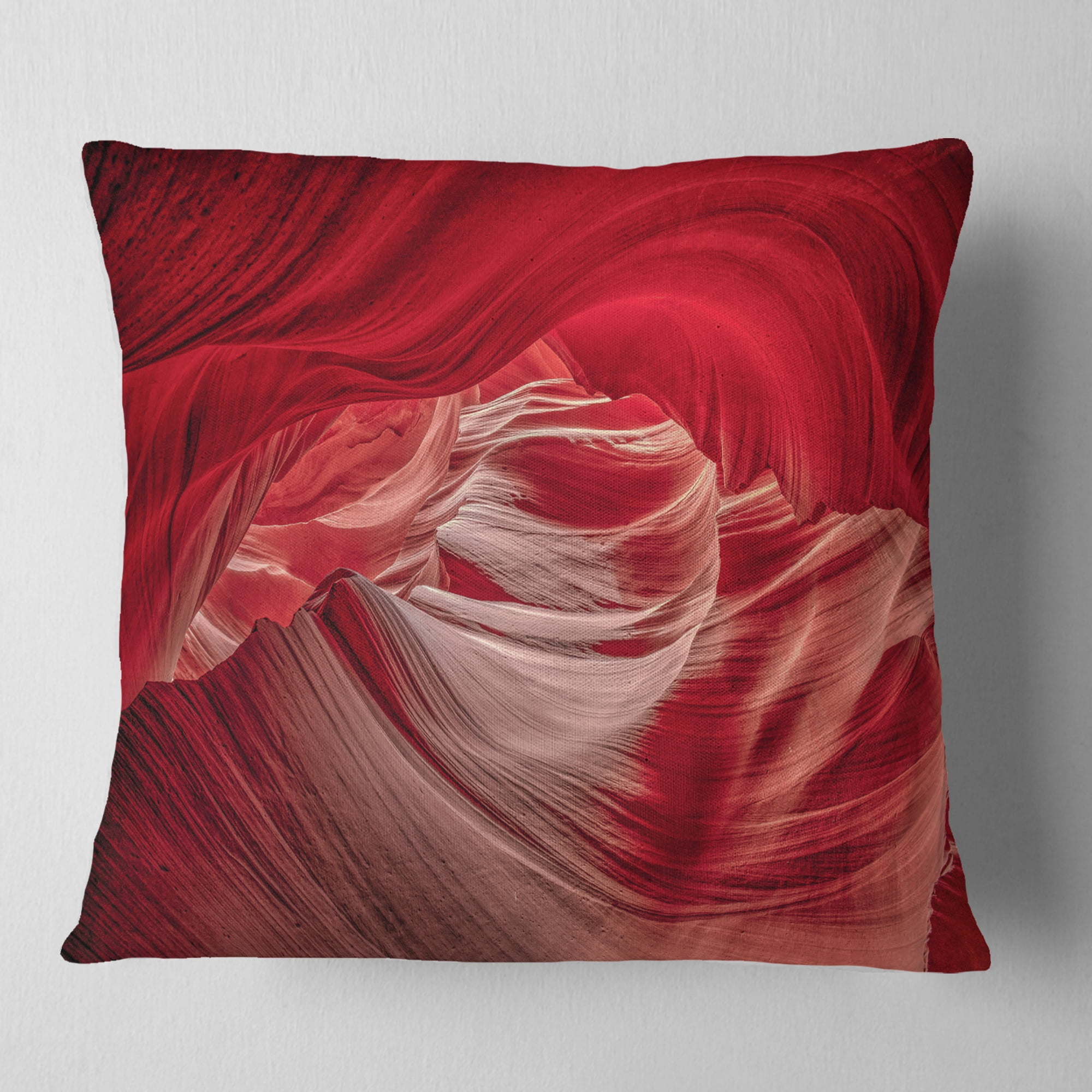 Designart Red Shade in Antelope Canyon - Landscape Photography Throw Pillow - 18x18