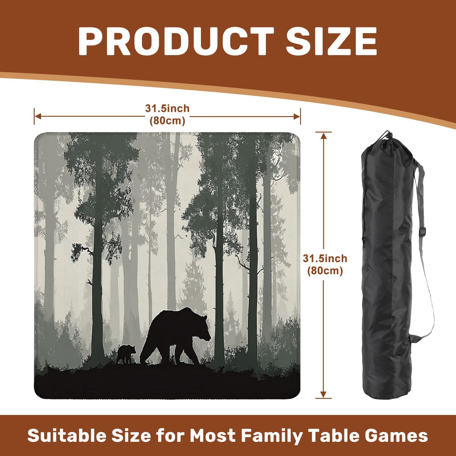 Mahjong Mat 31.5" x 31.5" Seamless horizontal Mother bear little bear Non-Slip Noise Reduction American Mahjong Tiles Table Cover for Dominoes Poker Card Board Games Gift