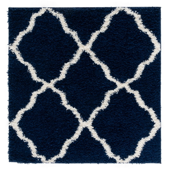 SAFAVIEH Dallas Belinda Geometric Shag Area Rug, Navy/Ivory, 4' x 4' Square