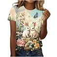 thumbnail image 2 of Easter Bunny Graphic T-Shirt for Women Novelty Rabbit Ear Hat Print Short Sleeve Crewneck Loose Fit Festive Holiday Gift Soft Breathable Tee Top, 2 of 5