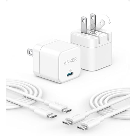 Anker Charger, 2-Pack 20W Fast Charger with Foldable Plug and USB-C to C Cables, for iPhone 15/15 Plus / 15 Pro / 15 Pro Max / 14/13 Series, Samsung Galaxy, Pixel 6/5, iPad Pro, and More