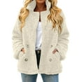thumbnail image 7 of Women's Plaid Double-Sided Plush Patch Pocket Button Cardigan Casual Top Jacket for Fall and Winter, Warm and Soft, Winter Clothes for Women,White,M, 7 of 7