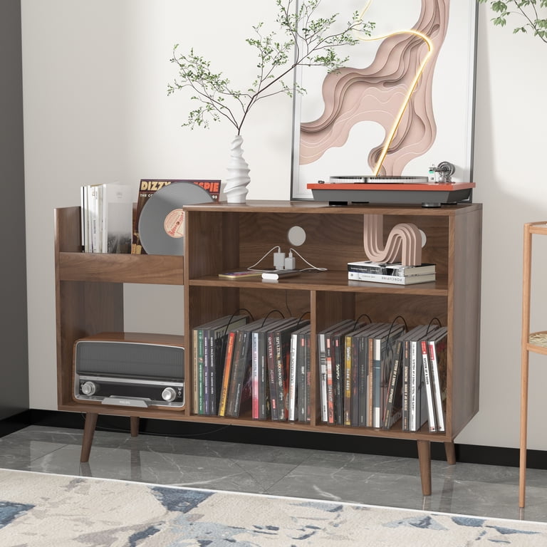 Record Player Stand With Vinyl Storage - 6-Tier Turntable Cabinet, Adjustable Feet