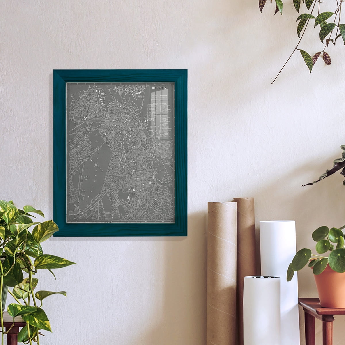 City Map of Boston -Framed Print w/glass-Ocean Blue