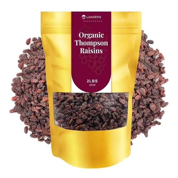 Organic Thompson Raisins – Naturally Sweet, Seedless, Sun-Dried, Non-GMO, Healthy Snack & Baking Ingredient –Jumbo Raisins- 2 lbs