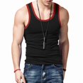 thumbnail image 2 of Men'S Gym Workout Tank Tops Color Blocking Sleeveless Muscle Shirts for Beach & Athletic Wear Black & Red L, 2 of 9