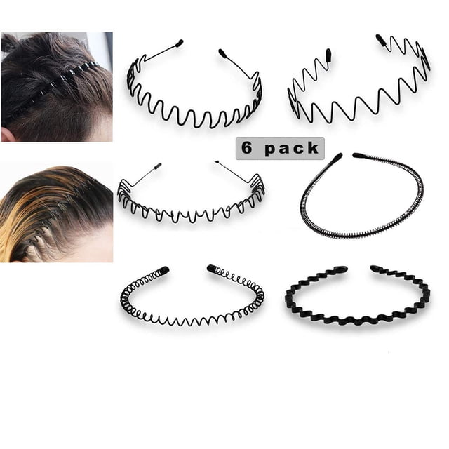 6 Piezas Diadema de Metal Unisex, Diadema Negra con Ondas de Resorte, Diadema Elástica Antideslizante, Diademas para el Cabello, Accesorios para el Cabello, Diadema para Deportes al Aire Libre, Yoga