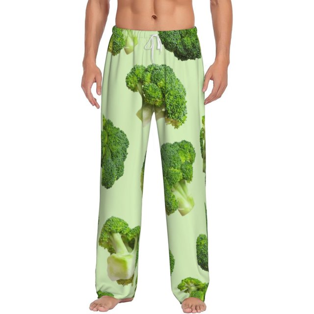 Kdxio Broccoli 3 Print Mens Pajama Pants Set Sleep & Lounge Pants, PJ Bottoms with Pockets and Button Fly-Medium
