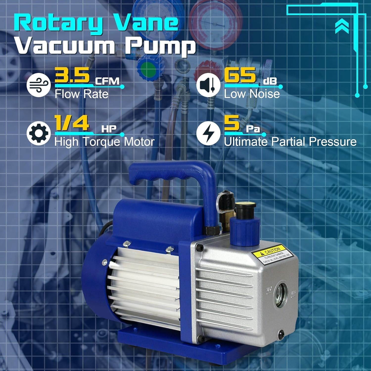 Zeny 3,5CFM Single-Stage 5 Pa Rotary Vane Economy Vacuum Pump 3 CFM 1/4HP Air Conditioner Refrigerant HVAC Air tool R410a 1/4" Flare Inlet Port, Blue
