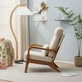thumbnail image 3 of Indoor Leisure Arm Chair, Modern Linen Fabric Upholstered Accent Chair with Solid Wood Armrest & High Back, Single Sofa Lounge Reading Chair for Living Room Bedroom Office Studio, Off-White, 3 of 7
