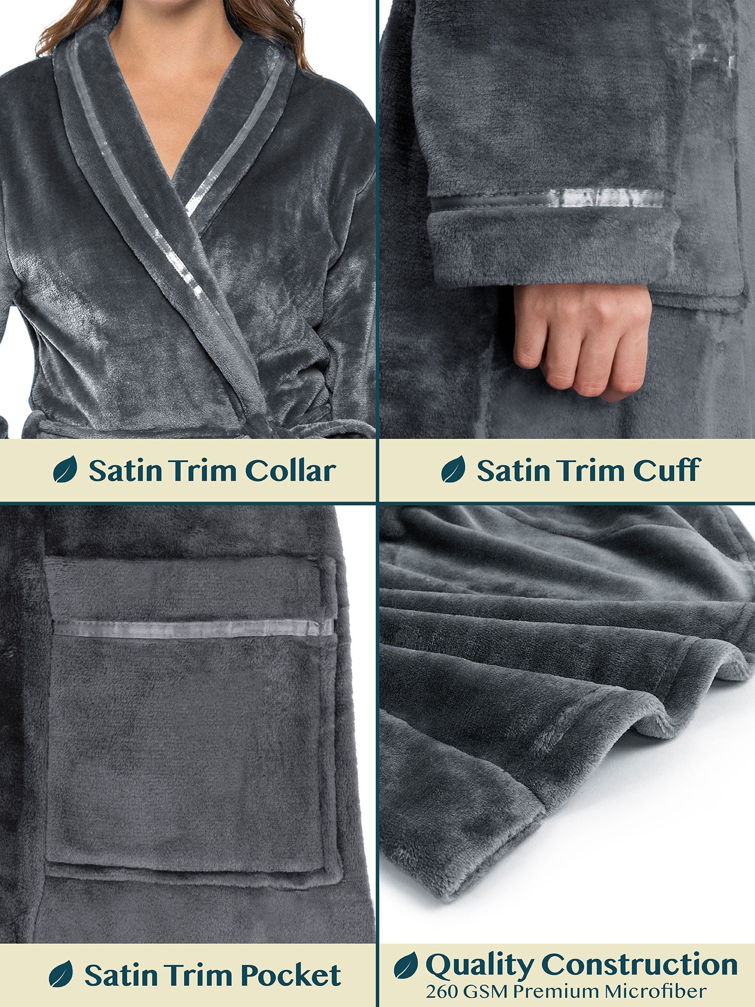 PAVILIA Plush Robe For Women, Grey Fluffy Soft Bathrobe