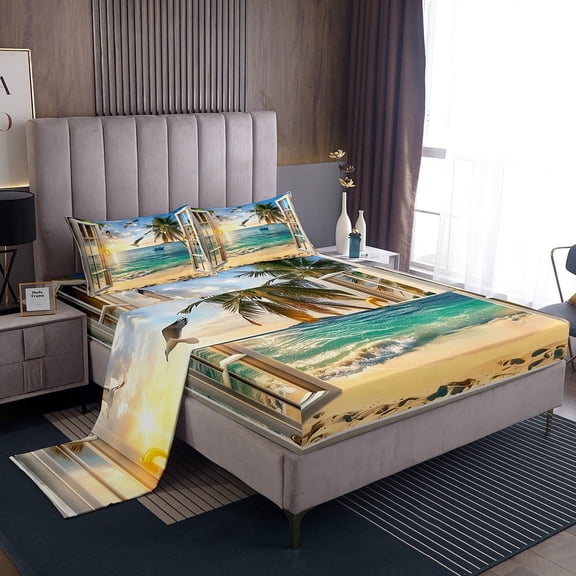 Erosebridal Nature Ocean Sheet Set Twin, Coastal Sea Beach Bedding Sets Twin Size, Sailboat Decor 3-Piece