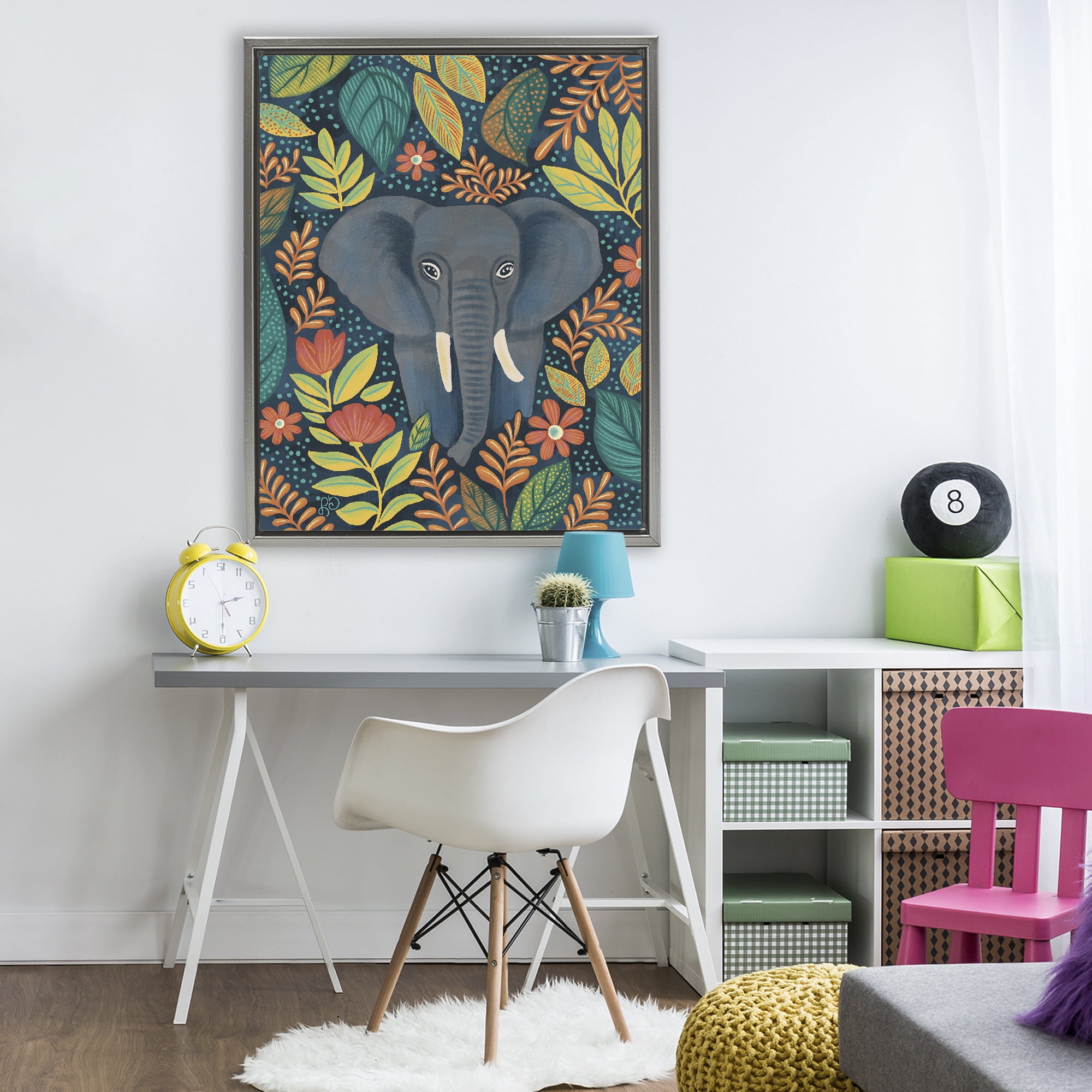 Stupell Industries Exotic Leaf Pattern Elephant Gray Framed Floater Canvas Wall Art, design by Lisa R Dumm