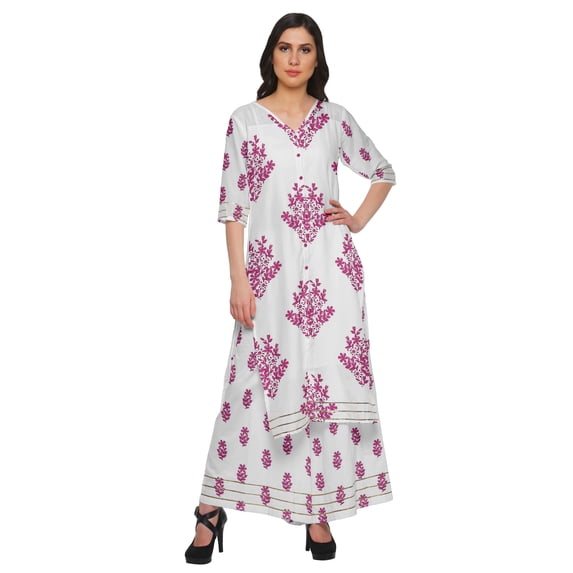 Moomaya Plus Size Printed Loose Palazzo And Kurta Set Ethnic Dress For Women