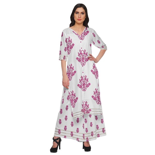 Moomaya Ensemble Grande Taille Imprimé Palazzo et Kurta Robe Ethnique pour Femmes