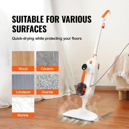 Steam Mop for Hard Floors, 8-in-1 with 7 Brush Heads & 2 Machine Washable Microfiber Pads