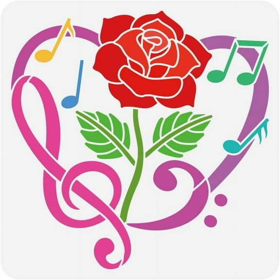 Music Painting Stencil 11.8x11.8inch Reusable Love Heart Rose Pattern Drawing Template DIY Art Musical Notes Stencil Music Theme Stencil for Painting on Wood Wall Fabric Furniture
