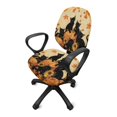 thumbnail image 5 of CHAQLIN Anti-Dust Split Stretchable Seat Cover for Boss Chair, 2 Pieces Rotating Chair Protectors Polyester Fabric Office Computer Chair Covers Black Cat Leaves, 5 of 8