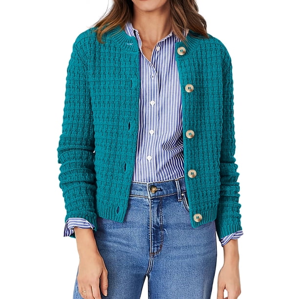 Suéter PRETTYGARDEN para mujer, cárdigan azul con botones, talla M