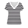 thumbnail image 5 of IchuanyiWomens Printed Tops 2025 Spring Summer Short Sleeve V Neck T Shirts Casual Tee with Side Shirring, 5 of 6