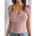 thumbnail image 4 of Women'S Summer Short Sleeve U Neck T Shirts Casual Ribbed Button Henley Knit Tops Blouse Pink M, 4 of 9