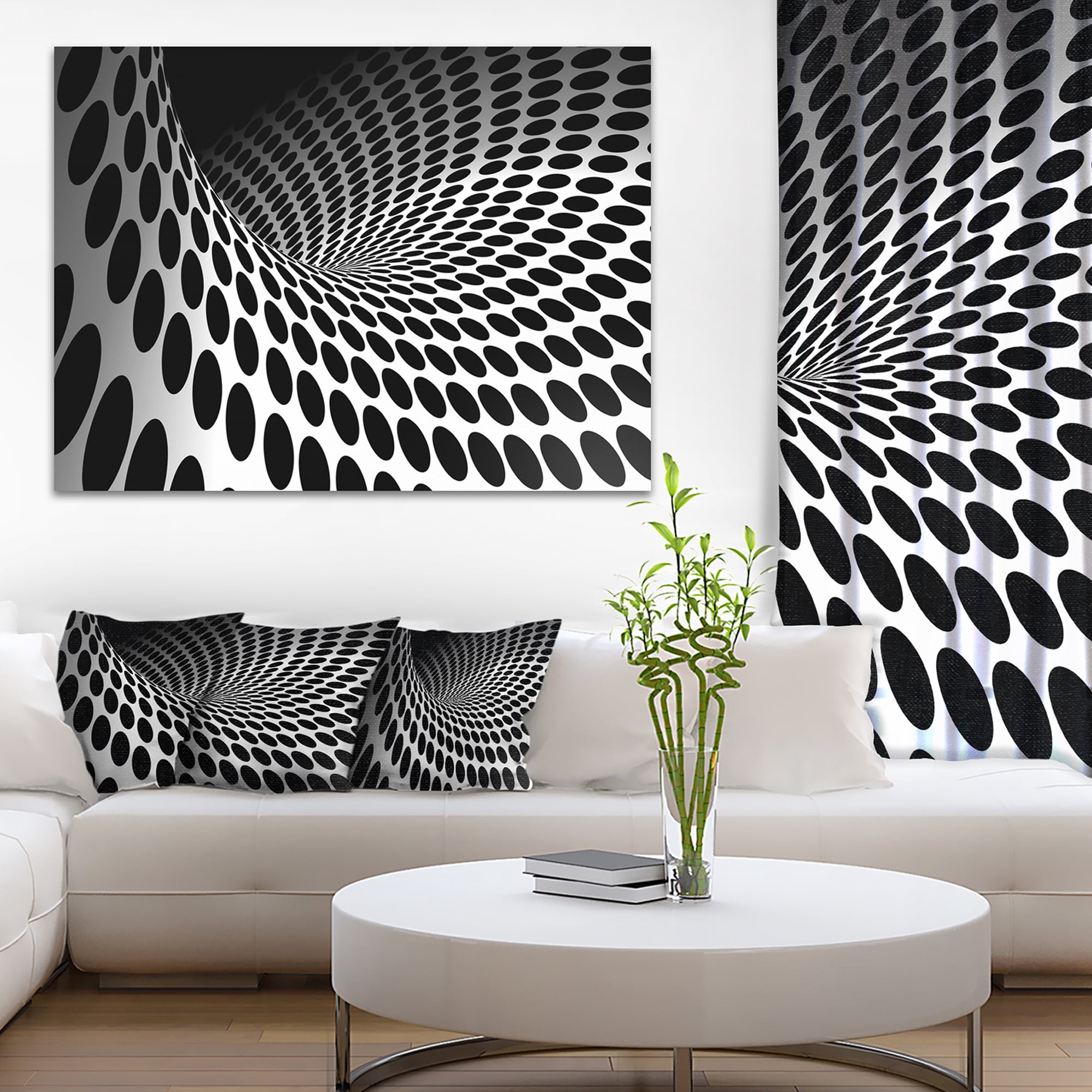 Designart 'Waves and Circles Black n’ White ' Abstract Canvas Art Print