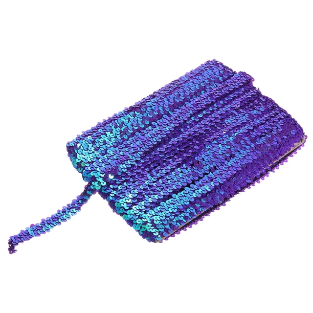 25 Yards 0.8 Inch Elastic Sequins Trim Flat Sequin Strip Paillette Fabric Ribbon for Crafts DIY Fringe Sewing Purple