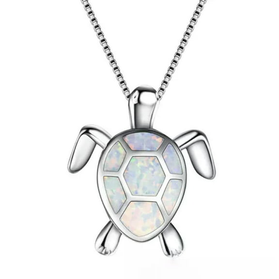 HOOUN Cute Fire Opal Sea Turtle Pendant Choker Chain Necklace Women Jewelry Gi-ca_-White