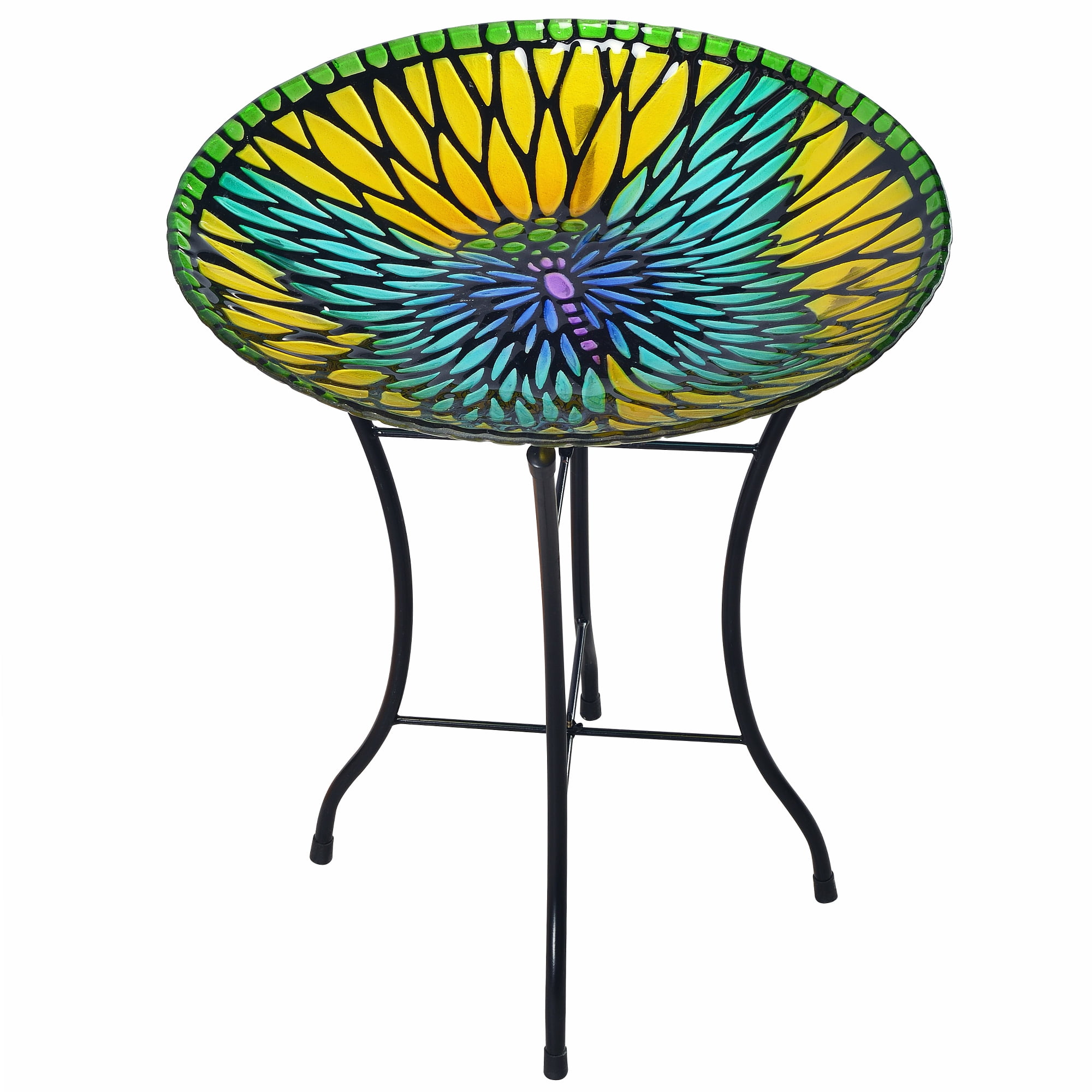 Peaktop Outdoor 18-Inch Mosaic Butterfly Fusion Glass Birdbath w Stand by Teamson Design Corp.