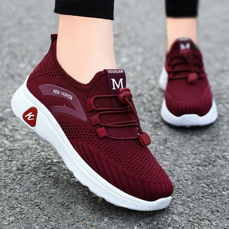 

Christmas Fashion Autumn Women Sports Flat Non Slip Slip On Elastic Band Mesh Breathable Comfortable Solid Color Casual Style