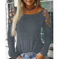 thumbnail image 2 of Casual Tops Shirts for Women Long Sleeve Neck Hollow-Out Studded T Shirts Tee Shirts, 2 of 5