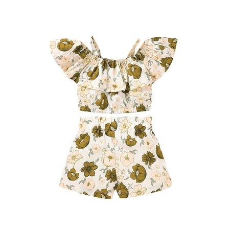 

EHTMSAK Infant Baby Toddler Children Girl Outfits Short Sleeve Summer T Shirts and Set Clothing Set Yellow 9M-6Y 100