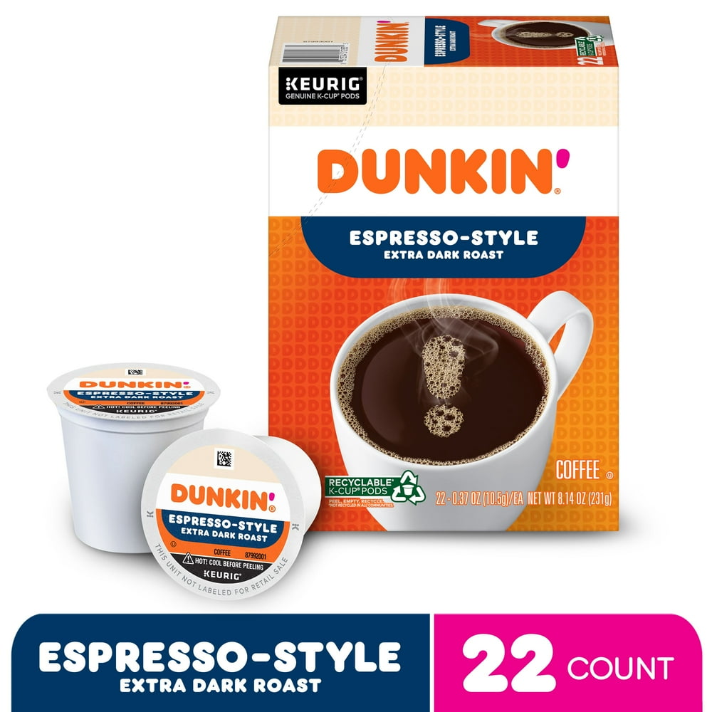 Dunkin’ EspressoStyle Extra Dark Roast, Single Serve KCup Coffee Pods