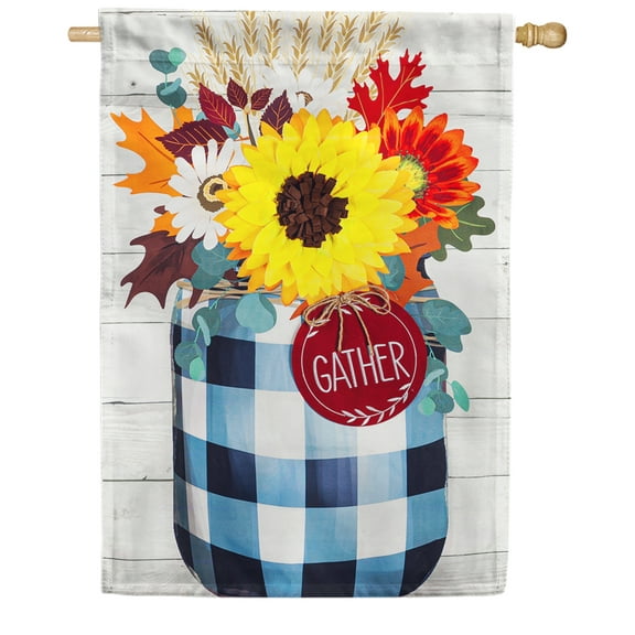 Fall Check Mason Jar House Linen Flag