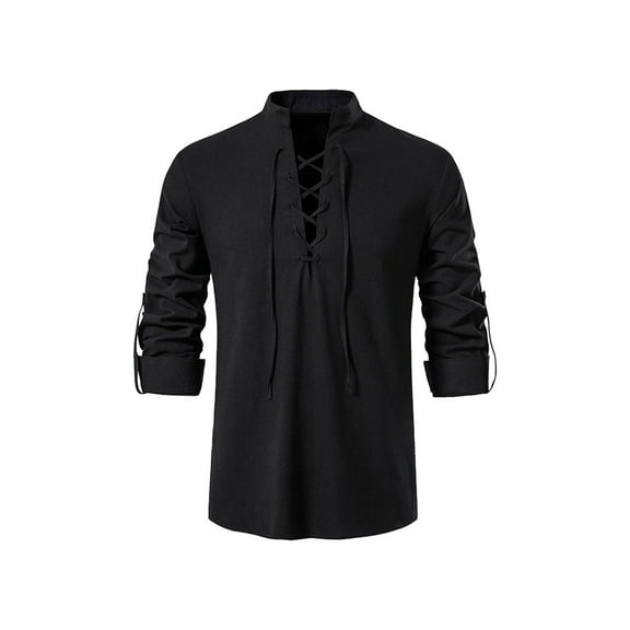 Kiijoy Teen Boys Medieval Shirt Renaissan Lace Up Scottish Jacobite Blouse, Black