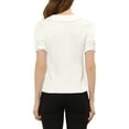 thumbnail image 3 of INSPIRE CHIC Women's Point Neck Button Decor Short Sleeve Satin Blouse M White, 3 of 5