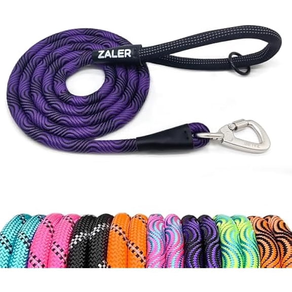 Eryueer Rope Dog Leash, 4/5/6/10/15/20/30/50 Foot Heavy Duty Dog Leashes with Carabiner, Nylon Pet Lead for Large and Medium Dogs (4FT, Black Purple)