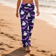 thumbnail image 4 of Halloween Pumpkin & Spider Print Wide Leg Pants for Women, 1-Pc Drawstring Loose Palazzo Trousers — Soft Breathable Lounge Bottoms & Halloween Pajama Pants Multicolor L, 4 of 6