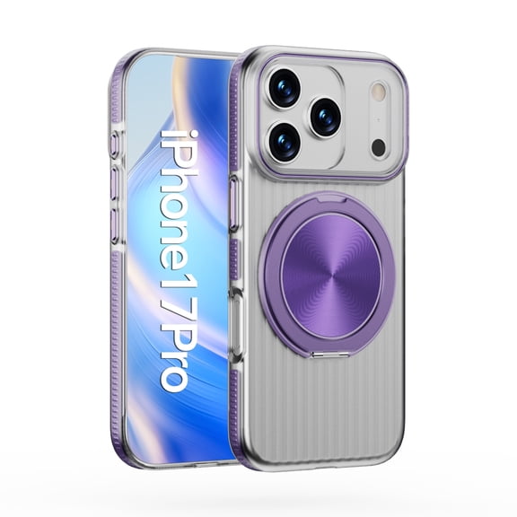 Allytechgroup Clear Case for iPhone 17 Pro with Stand, Support Wireless Charging Built-in Kickstand Anti-Yellowing Shockproof Protective Magnetic Back Cover for Apple iPhone 17 Pro, Purple