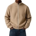 thumbnail image 2 of Fmbrln Mens Solid Color Sweatshirt Zip Up Stand Collar Knit Jacket Fall Winter Long Sleeve Fashion Tops Coffee 5XL, 2 of 6