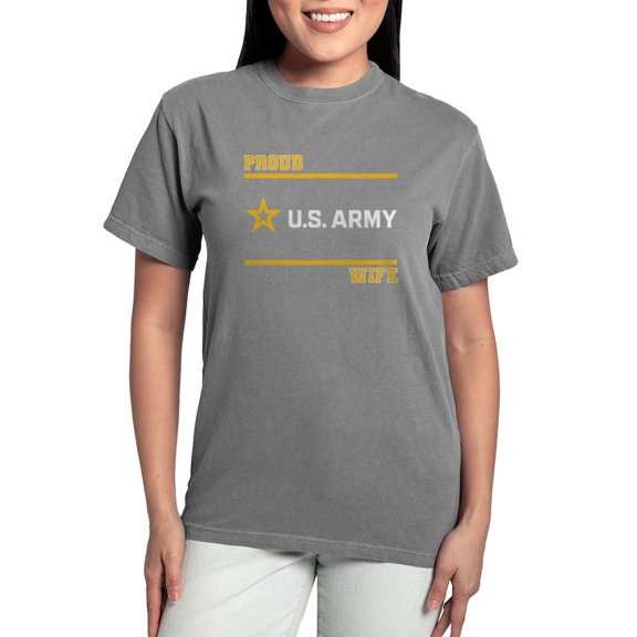 CafePress - Proud Army Wife White And Gold T Shirt - Womens Comfort Colors® Shirt