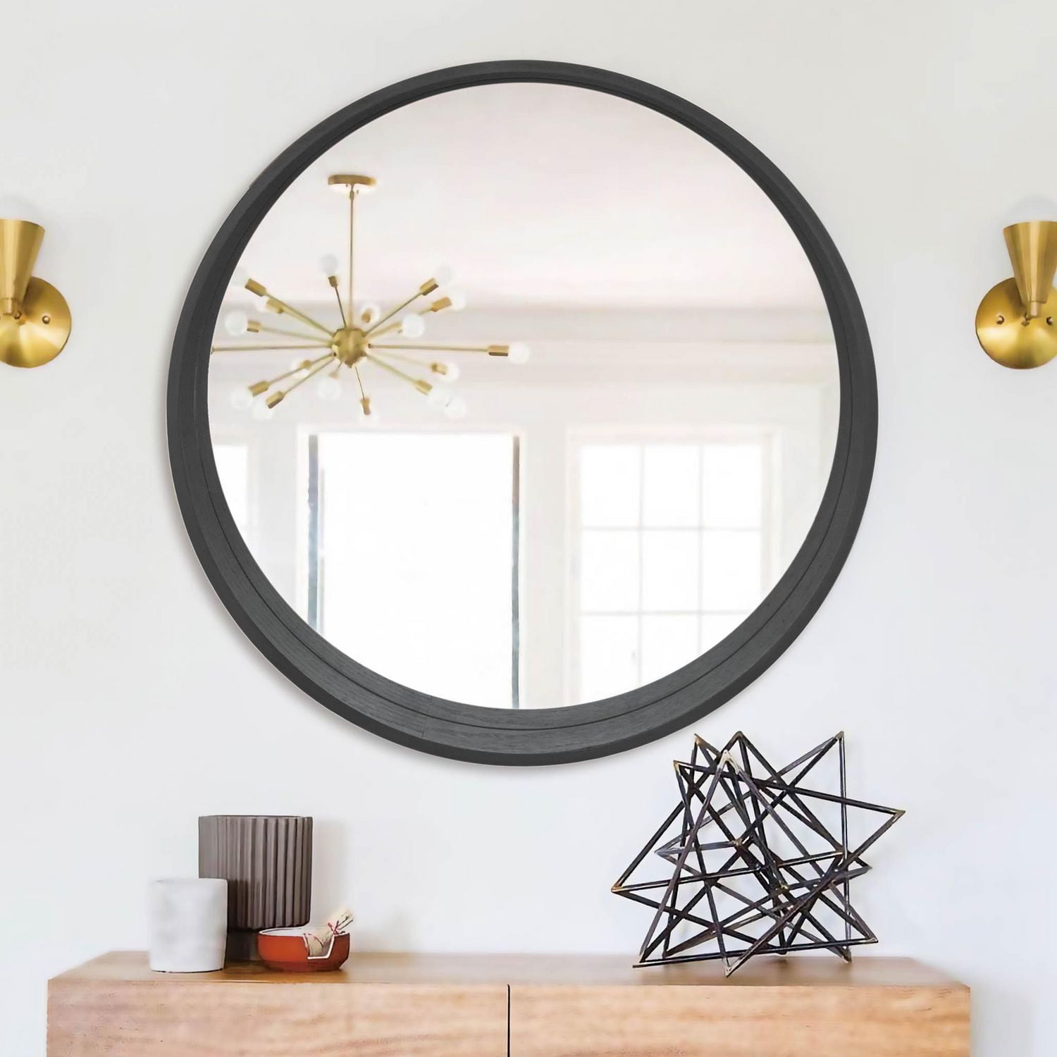 Miroir rond gris en bois massif Denmark, 27,5 ø