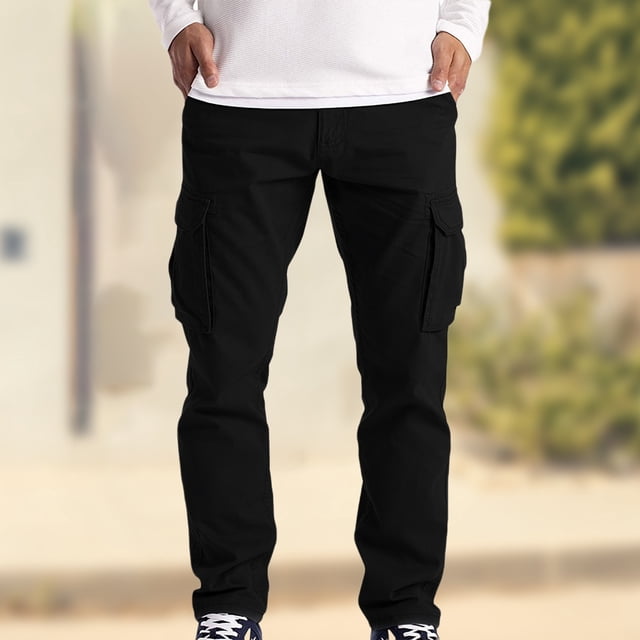 Pantalón Cargo Casual Pantalón casual de carga para hombre, ajuste holgado, pantalón holgado simple, traje diario de cintura media con botones Ygjytge Negro Xxxl para Hombre