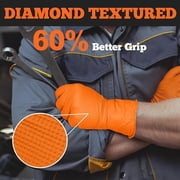 TitanFlex Heavy Duty Orange Nitrile Gloves, 6 Mil, Large, Industrial Raised Diamond Texture, Work Gloves Disposable Latex Free, Powder Free, Chemical Resistant, Mechanic Gloves(Box of 100)