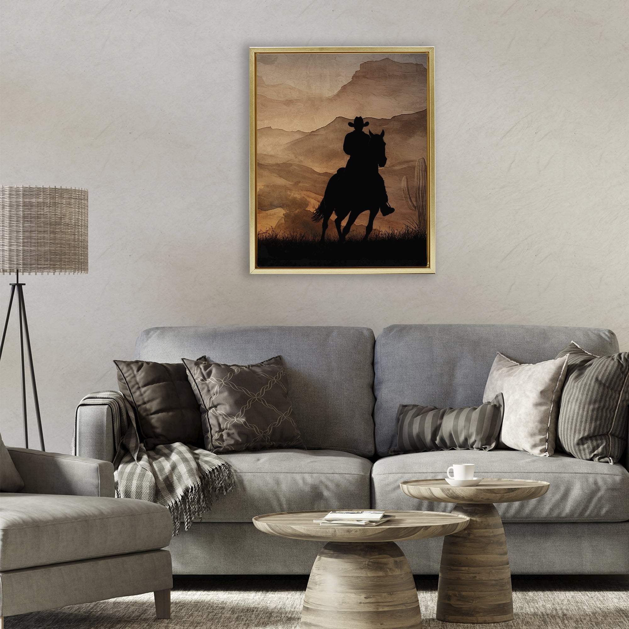 Stupell Industries Cowboy's Sunset Ride Gold Framed Floater Canvas Wall Art, design by Kim Allen