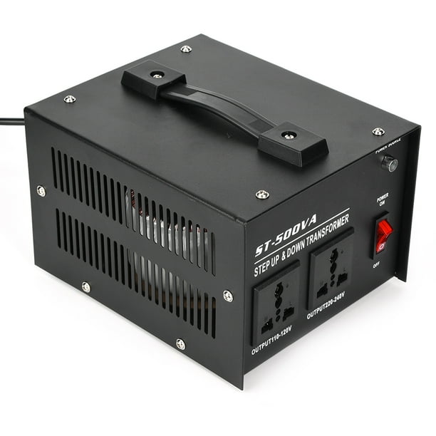 Convertidor de voltaje de 500 W con 2 enchufes universales Transformador de potencia de 110 V a 220 V ST-500VA Enchufe estadounidense