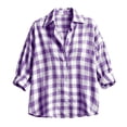 thumbnail image 5 of Noric Women Collared Gingham Plaid Button Down Shirt Loose Fit Long Sleeve Roll Tab Cuff Casual Tops, 5 of 9