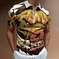 thumbnail image 2 of Psychedelic Pig Head Colorful Men Zipper T-shirt Summer Casual Short Sleeve T-shirt Top, 2 of 7