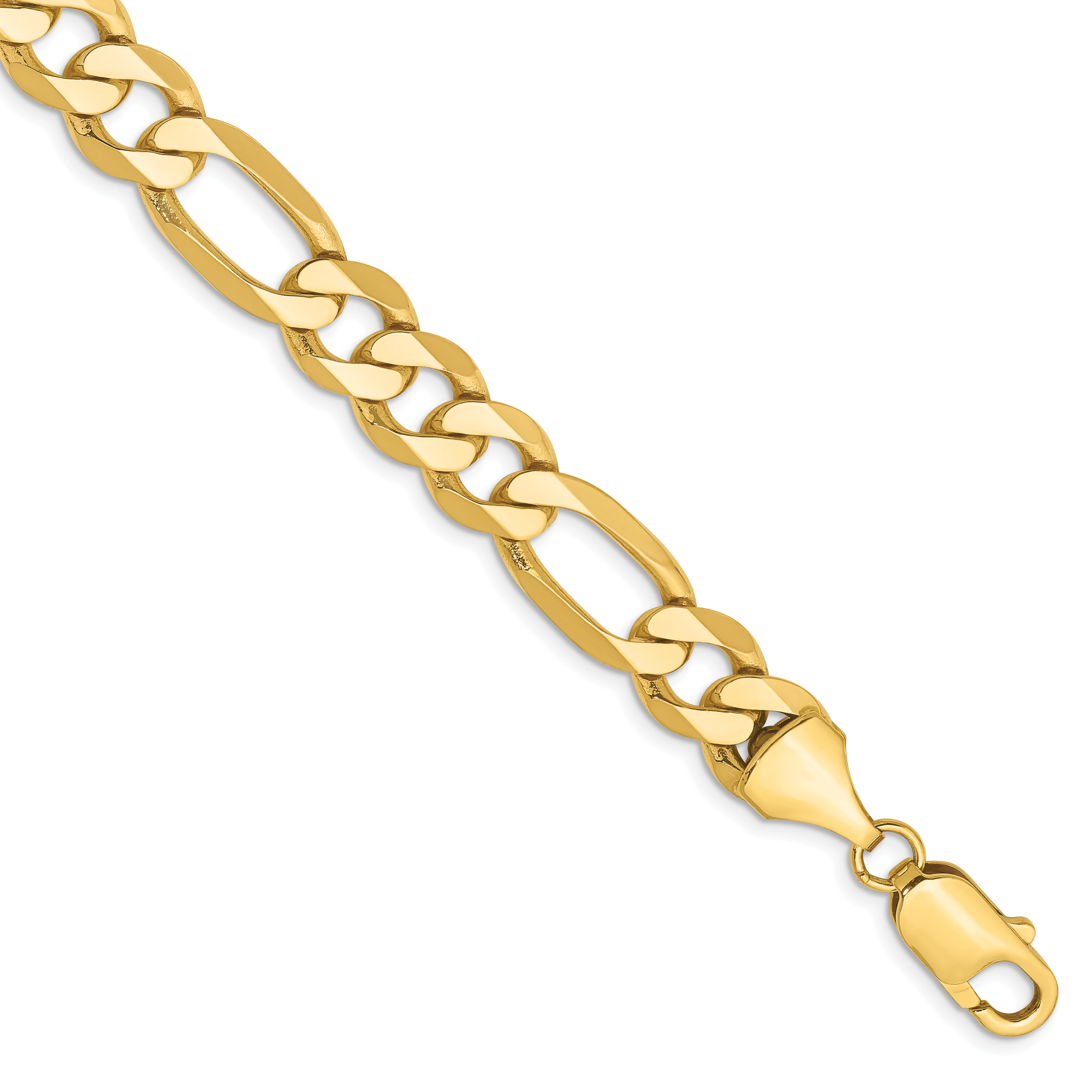 14k Yellow Gold 9 Inch 8.75mm Figaro Chain Bracelet Men Flat For Dad Mens For Him