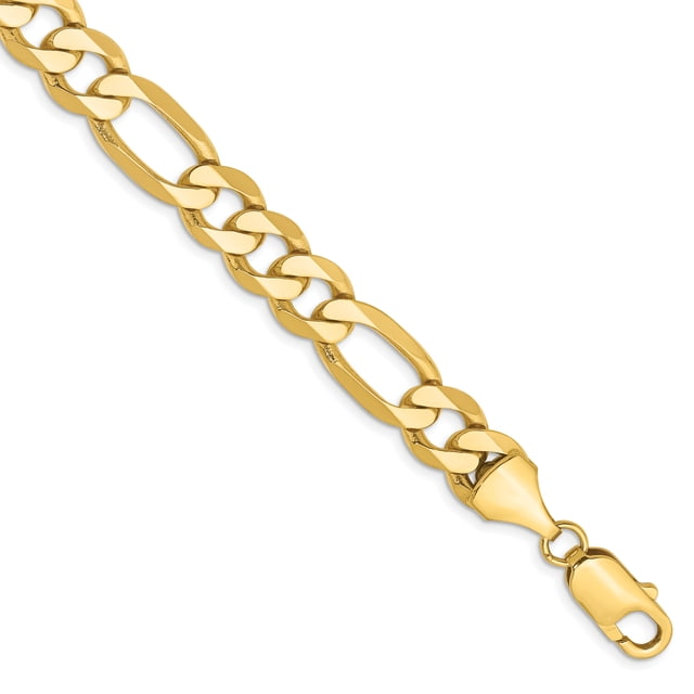 14k Yellow Gold 9 Inch 8.75mm Figaro Chain Bracelet Men Flat For Dad Mens For Him